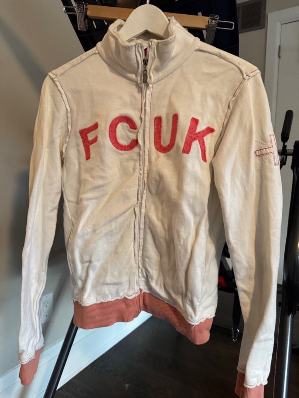 French Connection White Sweater with Pink Accents
